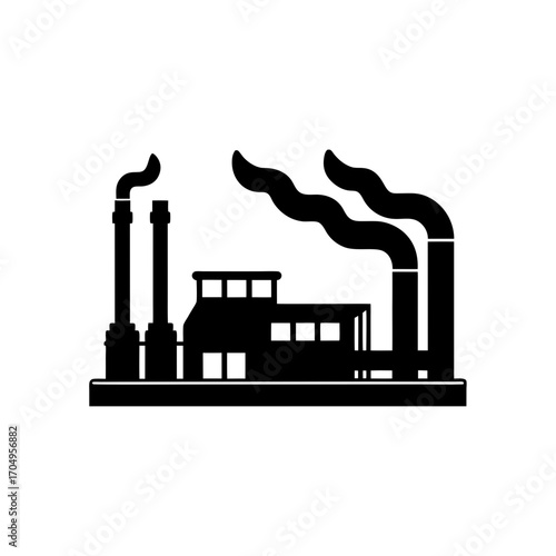 Factory with smoke stacks on transparent background silhouette