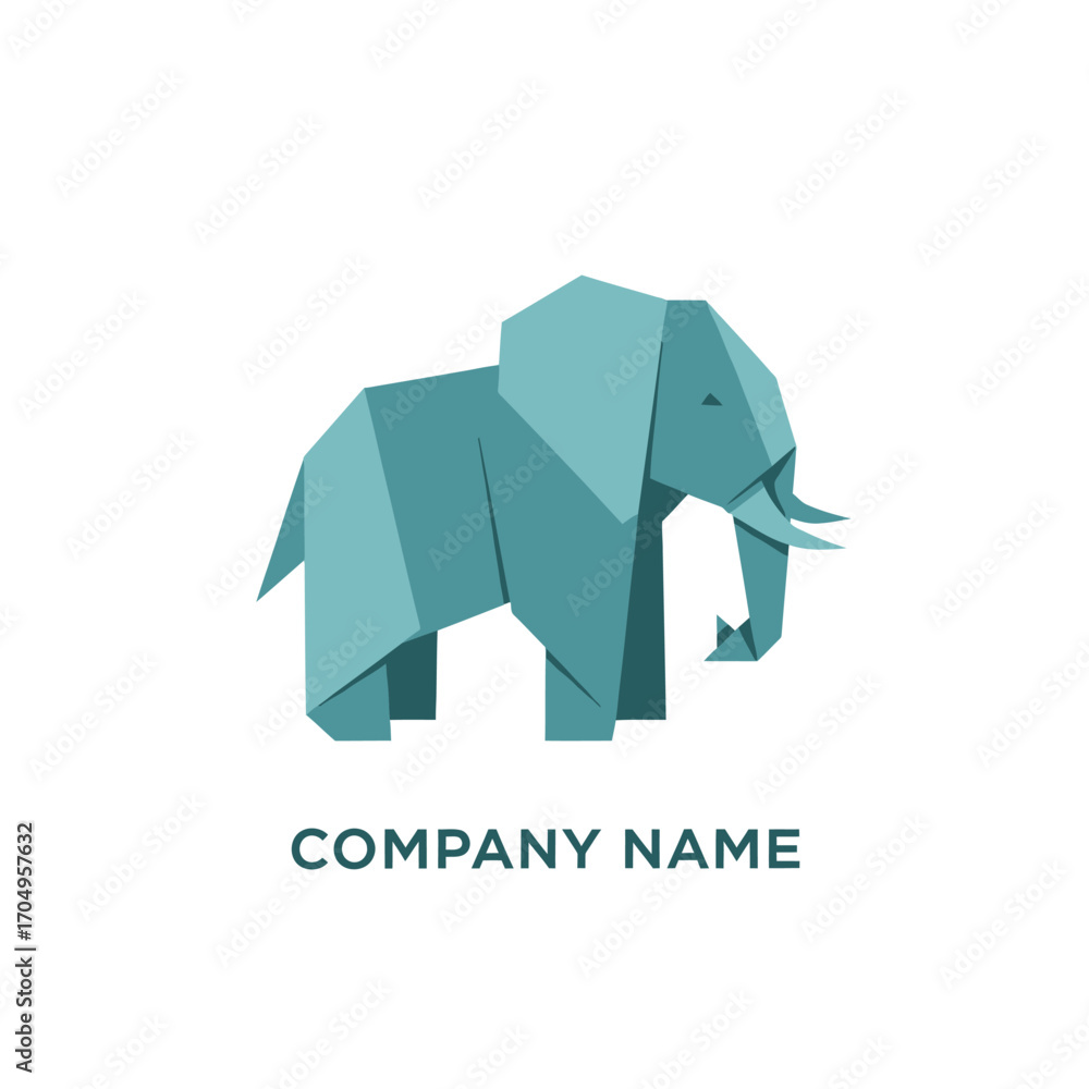 Obraz premium Geometric origami elephant logo design vector illustration.