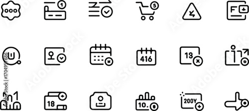 Payment and financial services icons – minimalist line art for deferred payments, interest-free options, and digital checkout