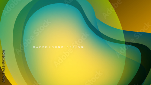 Abstract flowing shapes, vibrant colors blend. Yellow, green, teal gradients create dynamic visual effect. Modern design element.