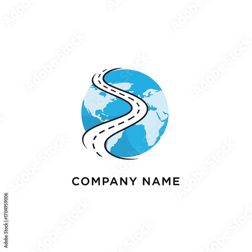 Global travel logo with a winding road around the Earth.