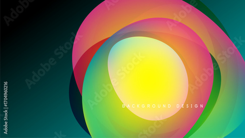 Abstract colorful circles overlap, creating vibrant visual effect. Dark background emphasizes bright hues, modern design element.
