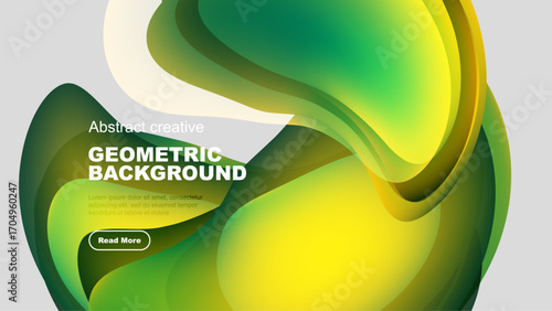 Dynamic fluid shapes blend yellow, green hues. Modern design evokes energy, movement, visual interest. Perfect backdrop for projects.