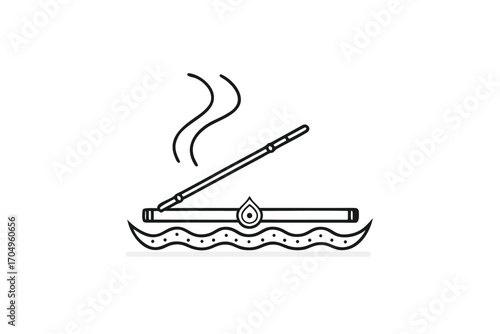 Black outline incense stick holder with smoke on a white background vector