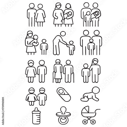 Family and parenting line icon set vector