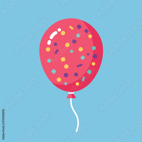 Red balloon with confetti pattern on a blue background. Perfect for party invitations, celebration themes, and festive designs. Joyful and colorful decoration.