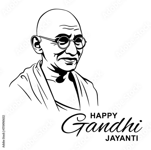 Happy Gandhi Jayanti A black and white portrait of Mahatma Gandhi