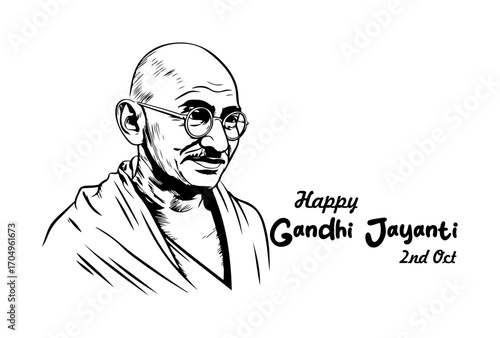 Happy Gandhi Jayanti A black and white portrait of Mahatma Gandhi