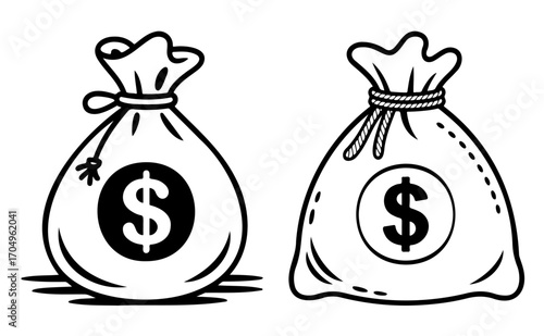 Two cartoon money bags with dollar signs