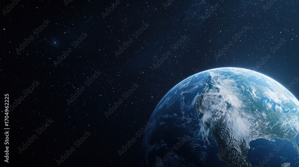 Fototapeta premium Stunning View of Earth from Space with Beautiful Blue Ocean and Dramatic Cloud Formations Against a Backdrop of Starry Night Sky