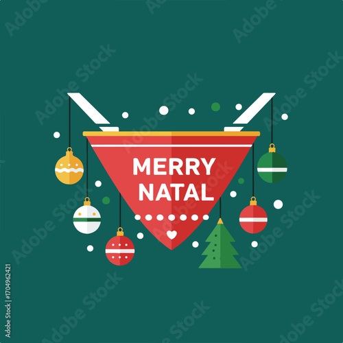 Christmasthemed image featuring merry natal ornaments and tree design. Ideal for holiday marketing materials, greeting cards, and seasonal graphics.
