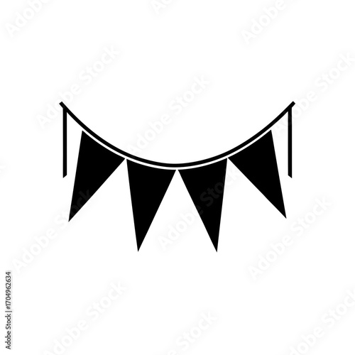Hanging party pennant flags on transparent background silhouette