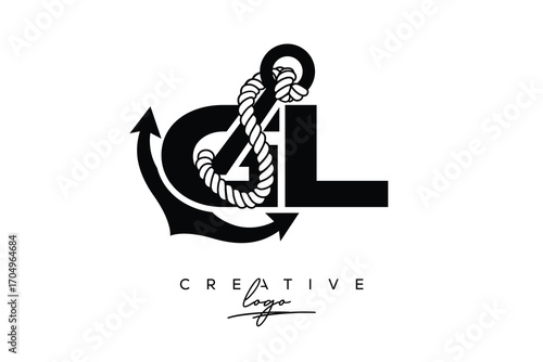 GL Creative Monogram Latter Logo with Anchor and Rope Design Minimalistic Logo Design 