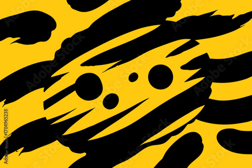 Vector art of abstract yellow and with brush strokes and circles, creating a bold and modern design, perfect for graphic design projects