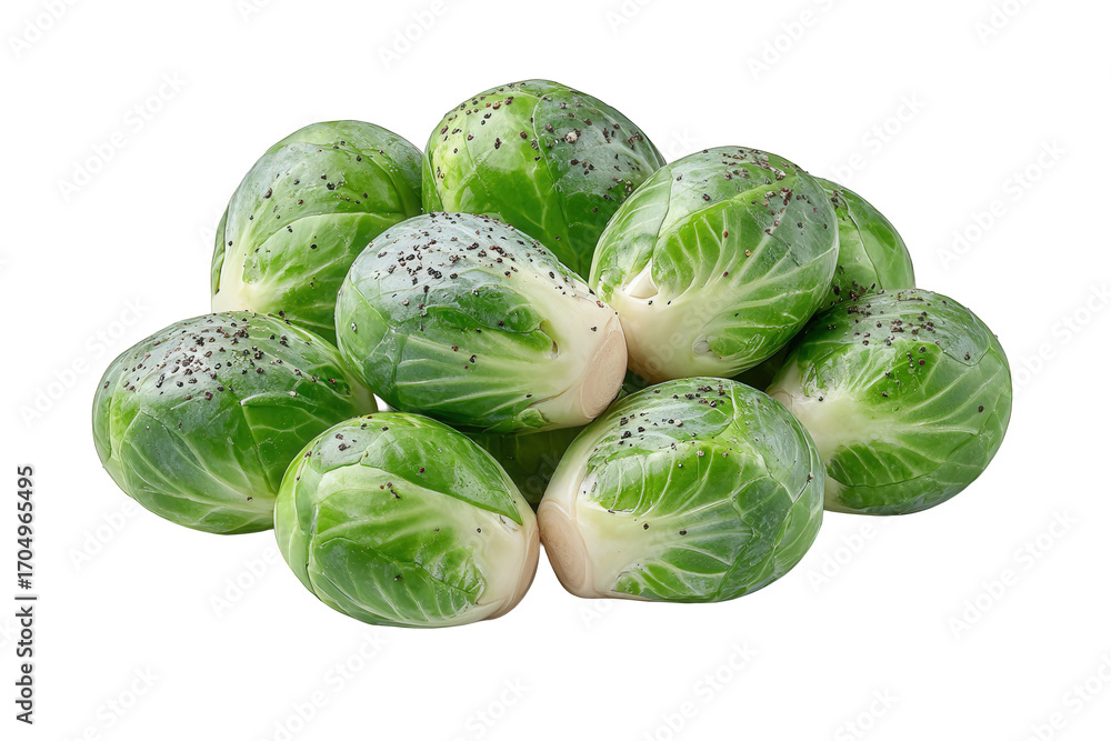 Fototapeta premium Pile of fresh brussels sprouts isolated on transparent background
