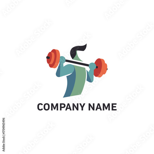 Modern fitness logo of a strong man lifting a barbell.
