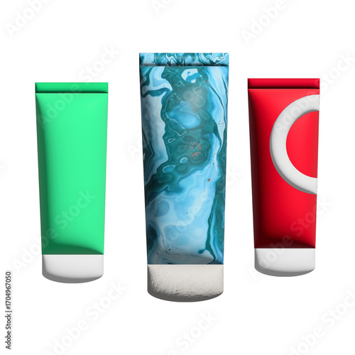 Three Cosmetic Tubes with Different Designs on White Background  isolated on a transparent background