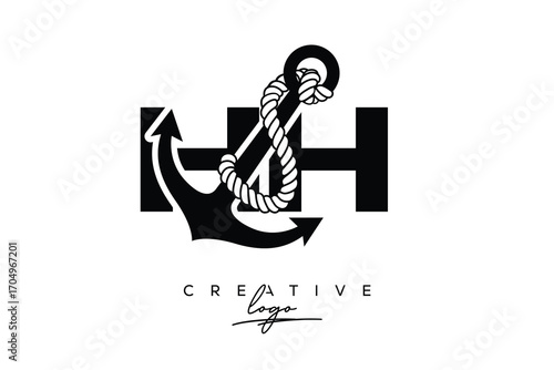HH Creative Monogram Latter Logo with Anchor and Rope Design Minimalistic Logo Design 
