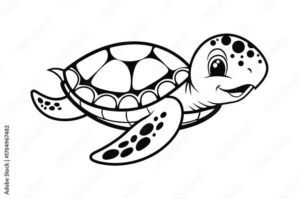 Fototapeta premium Cartoon Sea Turtle Swimming with Friendly Smile 