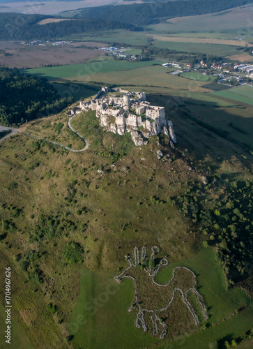 Aerial view of The ruins of Spis Castle. Unesco World Heritage Site. Spisske Podhradie. Slovakia.