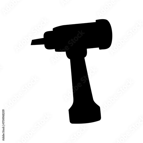 Black silhouette of a power drill isolated on a white background