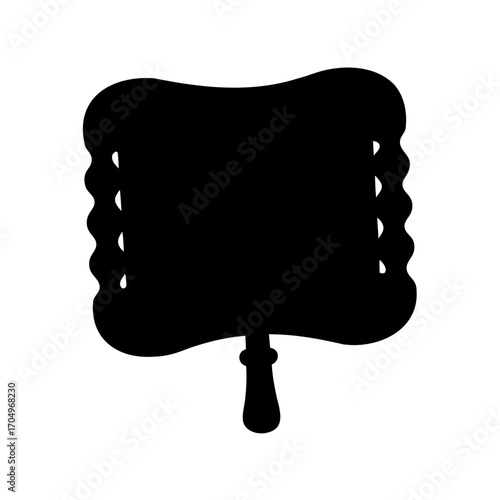 Stylized hand fan silhouette with wavy edges and ornate handle design