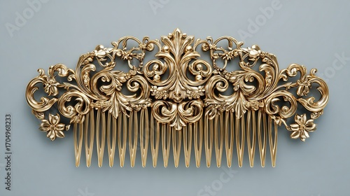 Ornate gold hair comb with elaborate floral detailing