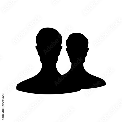 Black silhouettes of two people standing closely together against a white background