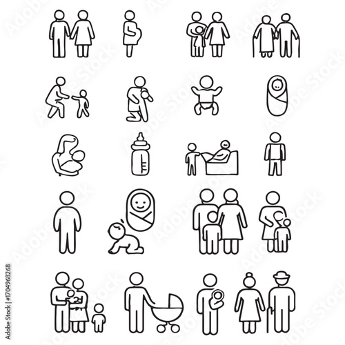 Family and parenting line icon set vector