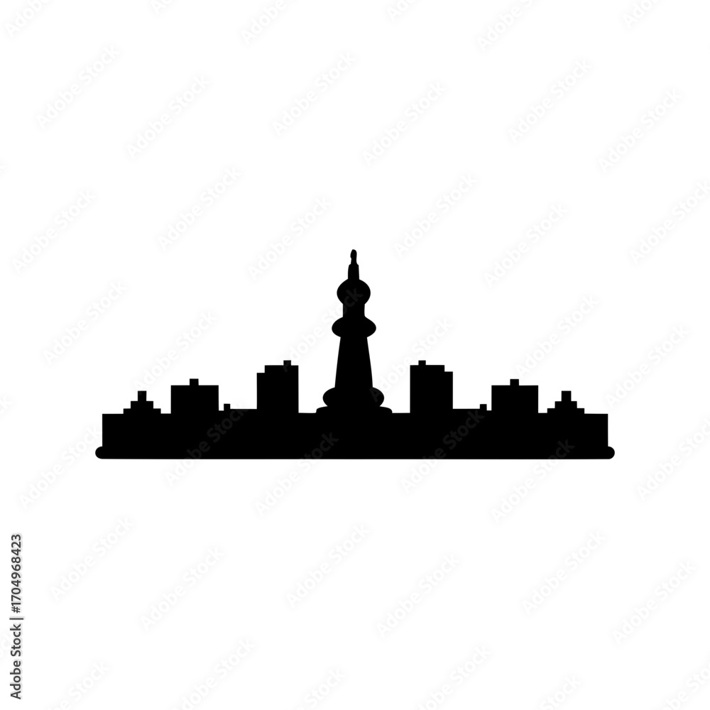 Fototapeta premium City skyline with a unique tower silhouette against a white background