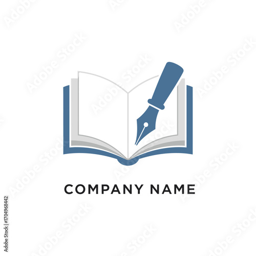Open Book and Fountain Pen Logo for Education and Writing.