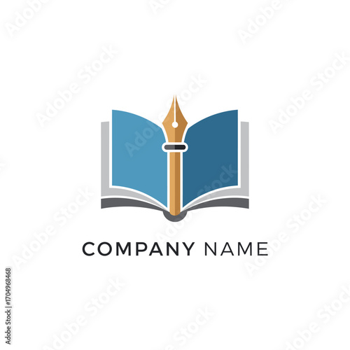 Open Book and Fountain Pen Nib Logo for Education or Publishing.