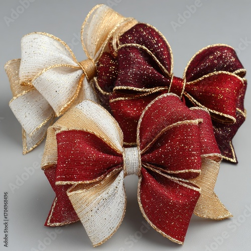 Three layered bows in cream, gold, and burgundy