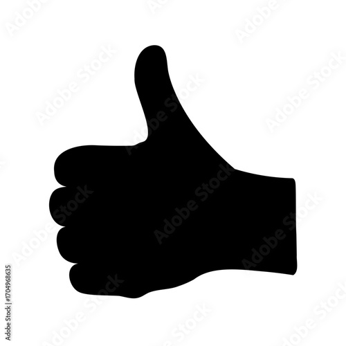 Black silhouette of a hand giving a thumbs up gesture on white background