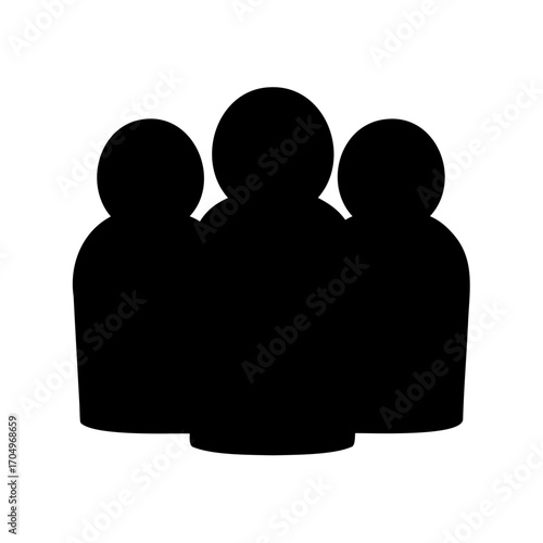 Simple black silhouette of three people standing together as a team