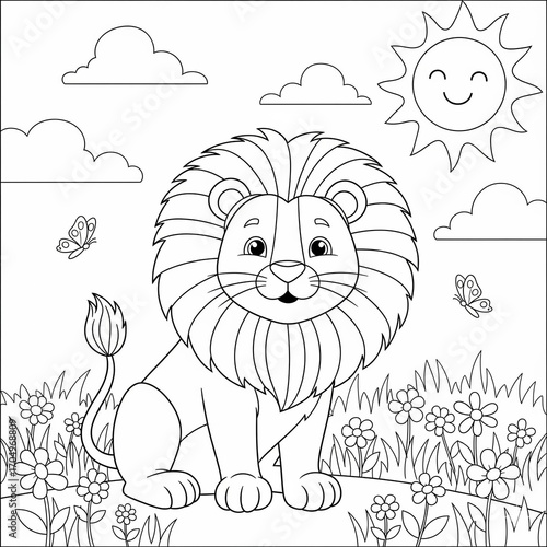 children's simple coloring lion
