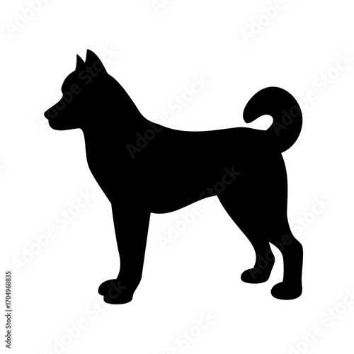 Black Silhouette Illustration of a Siberian Husky Dog in a Profile View
