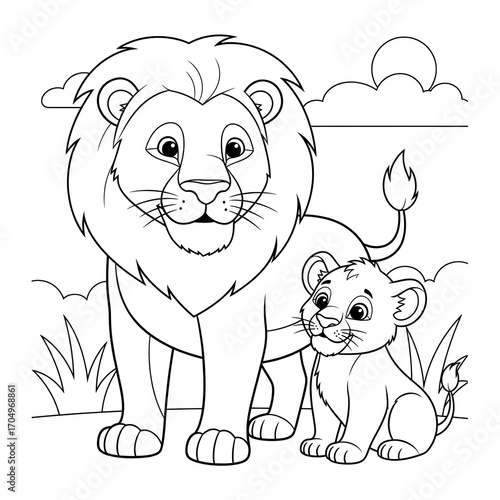 children's simple coloring.lion and lion cub