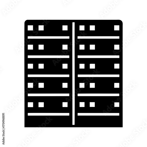 Black server racks icon representing data storage and network equipment