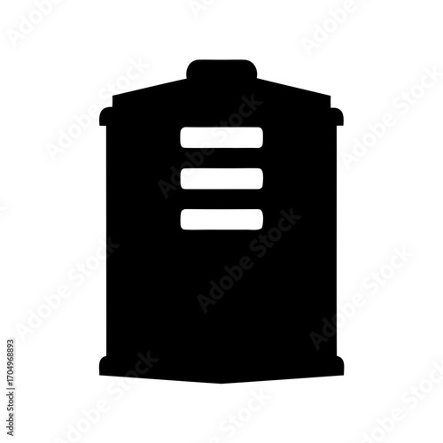 Solid Black Silhouette of a Portaloo with White Horizontal Bands Illustration