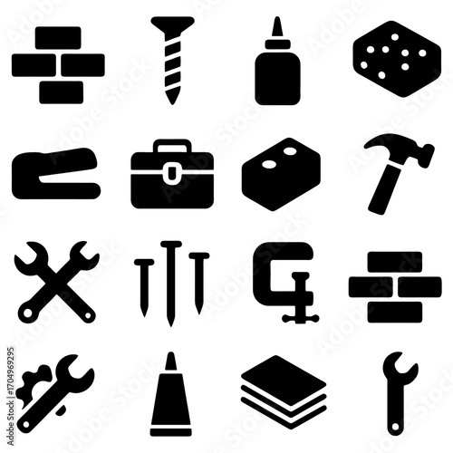 Construction and Repair Icons: A meticulously curated collection of illustrative icons presents a variety of tools, highlighting the essential elements of building and maintenance. 
