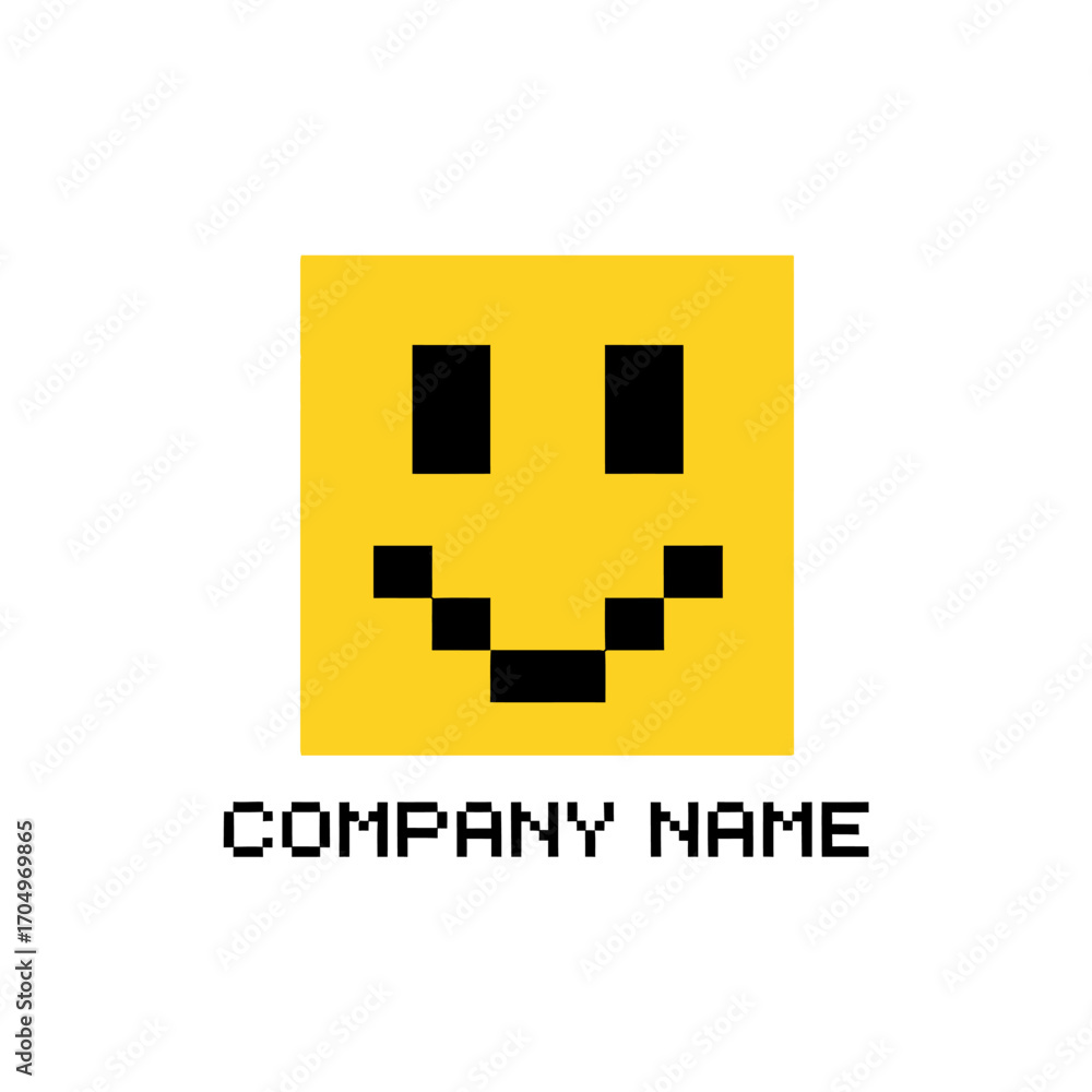 Obraz premium Pixelated yellow square smiley face logo design.