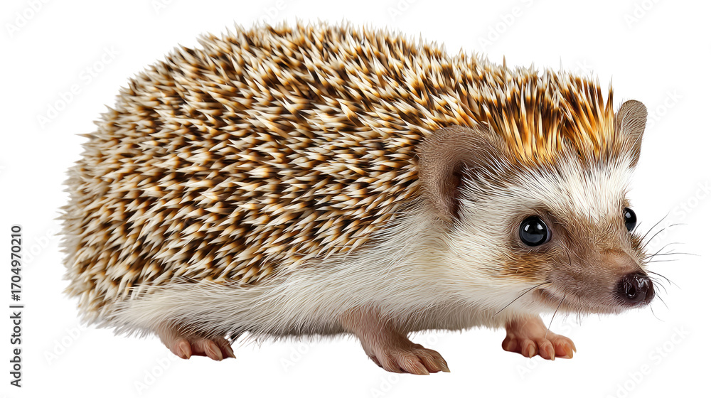 Obraz premium Adorable Hedgehog Portrait: A detailed studio shot showcases a charming hedgehog, its spiky coat beautifully contrasted. Capture the details of its small features.