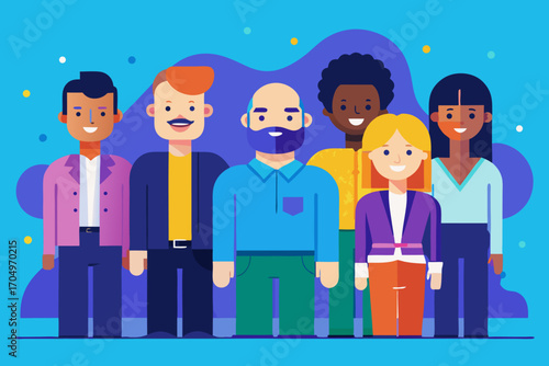 Flat Design Business Team Vector – Diverse Professional People Standing Together in Corporate Style.