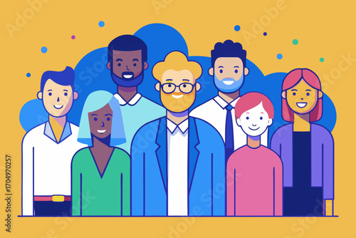 Flat Design Business Team Vector – Diverse Professional People Standing Together in Corporate Style.