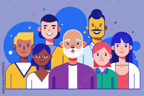 Flat Design Business Team Vector – Diverse Professional People Standing Together in Corporate Style.