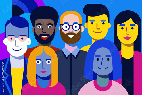 Flat Design Business Team Vector – Diverse Professional People Standing Together in Corporate Style.