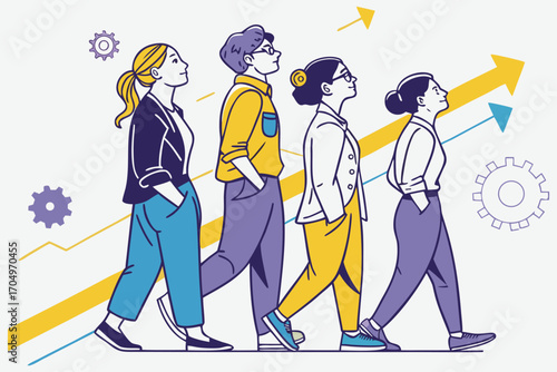Flat Design Business Team Vector – Diverse Professional People Standing Together in Corporate Style.