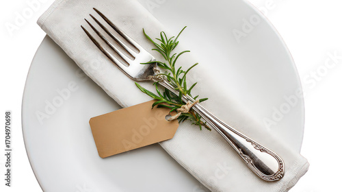 Elegant Place Setting with Silverware and Rosemary Sprig