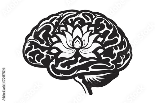 Creative Brain Art with Lotus Flower Design on a White Background Icon